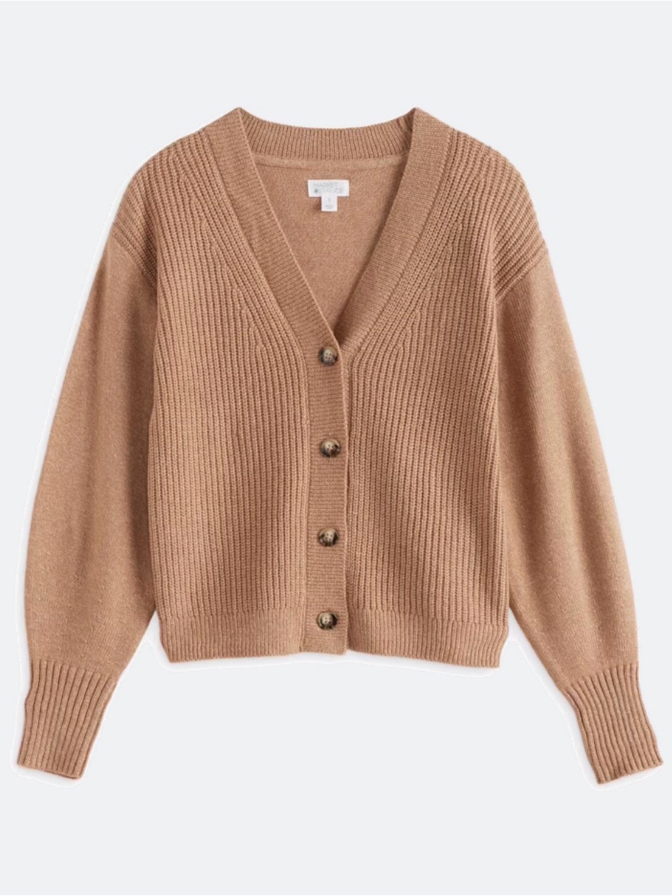 Women’s V-Neck Button Front Cardigan Sweater - Camel (Medium)